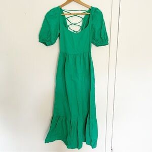 ASOS Design long tiered dress with puff sleeves and open back in green size US 0